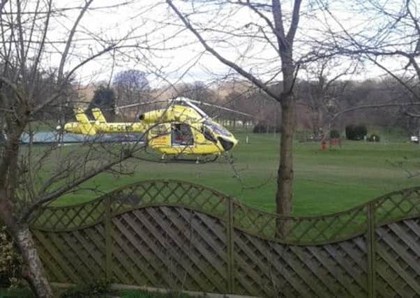 Yorkshire Air Ambulance at Crow Nest Golf Club, Hove Edge. Photograph by Audrey Yates