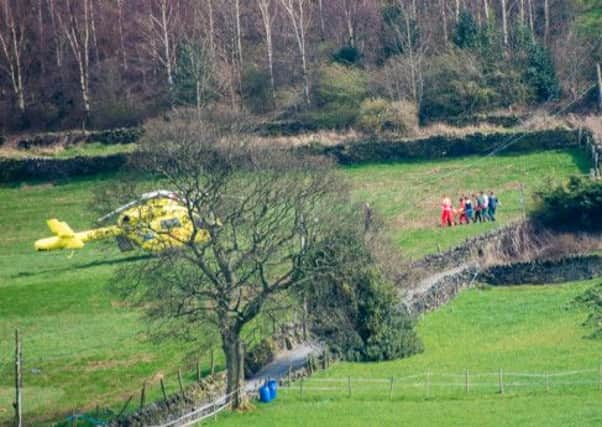 Yorkshire Air Ambulance at the scene in Luddenden Foot today. Photo credit: Kevin Tynan Bowe.