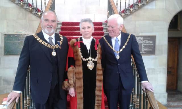 From the left, new deputy mayor Anthony Greenwood, new mayor Steph Booth and consort Tony Booth