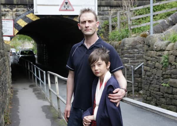 Neal Andrews-Parry with his son Asher, aged eleven, at Thrush Hill Tunnel, Mytholmroyd.