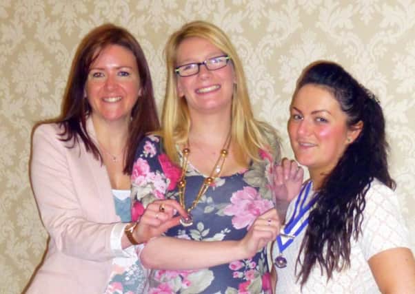 Brighouse Ladies Circle. Nicky Fox (past Chair), Emily Booth (new Chair) & Lisa Bennett (new Vice Chair)