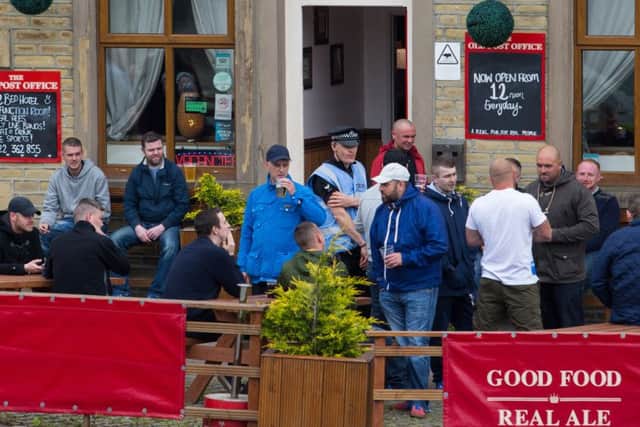 EDL gather for rally at Old Post Office pub, Winding Road, Halifax