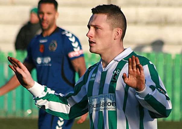 Dan Maguire, who scored Blyth Spartans equaliser against Curzon Ashton. Picture by Bill Broadley