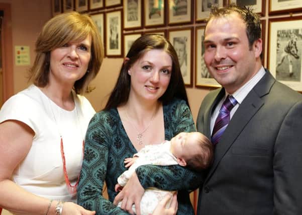 Calderdale Policing Awards Evening. Actor Siobhan Finneran with James Cook and Gemma Littley and their baby daughter Tabitha.