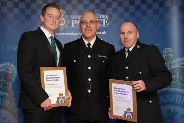 Calderdale Policing Awards Evening. Chief Superintendent Dicke Whitehead with PC Steve McNamara and PC Carl Gallagher.