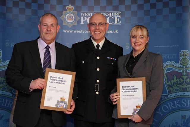 Calderdale Policing Awards Evening. Chief Superintendent Dicke Whitehead with DC Nick Clay and DC Alison Mitchell.