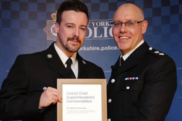 Calderdale Policing Awards Evening. Chief Superintendent Dicke Whitehead with PC Paul Kennedy.
