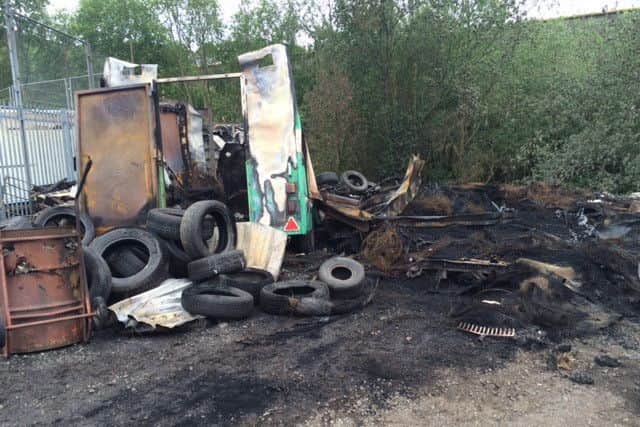 The aftermath of a heavy good vehicle fire on Saddleworth Road, Greetland