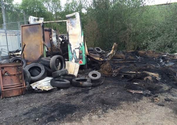 The aftermath of a heavy good vehicle fire on Saddleworth Road, Greetland