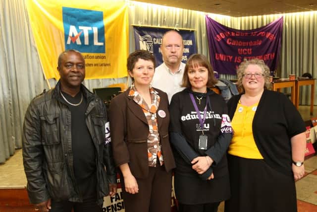 Striking teacher rally at Arden Road Social Club. Speakers Arden Simpson from UCU, Sue McMahon NUT, Dave Wilkinson PCS, Jan Holden UCU and Shelagh Hirst ATL.