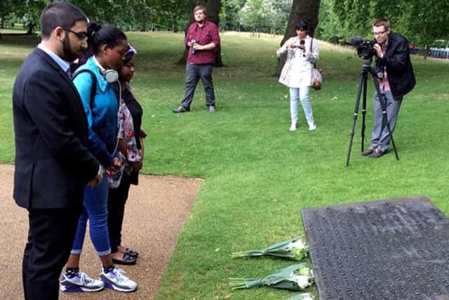 Leeds Peace Ambassadors visiting a memorial to the 7/7 victims
