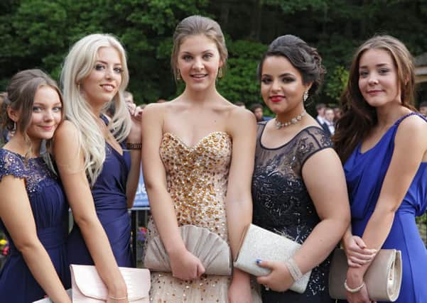 Rastrick High School Prom at The Venue, Barkisland. Abbie Thaxter, Lauren Spencer, Hana Paget, Grace Goswami and Chloe Cuniffe.