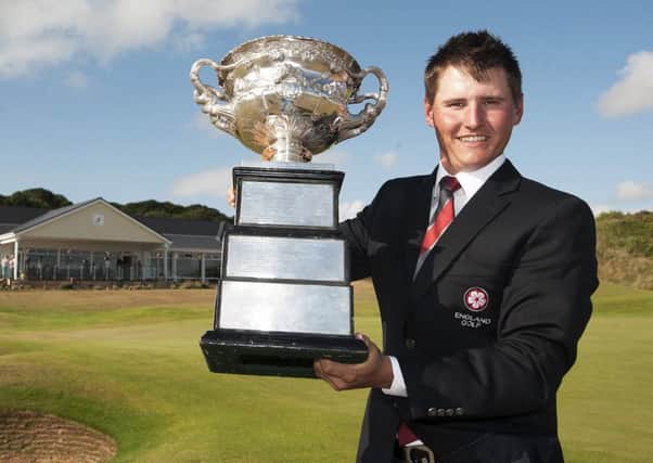 Huddersfield GC's Nick Marsh with the English Men's Amateur championship trophy (Picture: Leaderboard Photography).