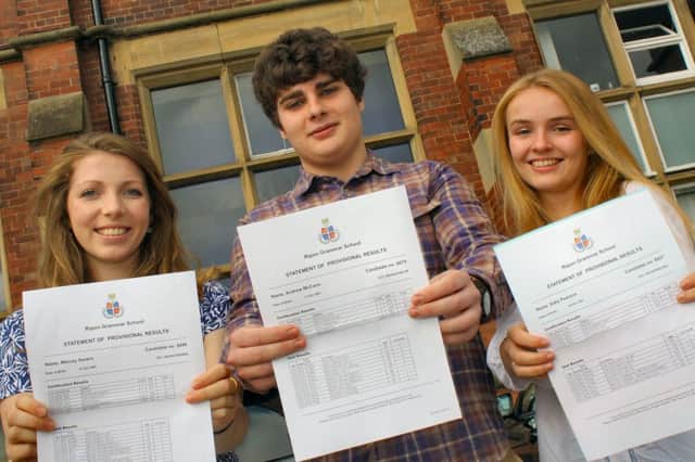 Ripon Grammar School A level students Melody Swires, 18, of Boroughbridge, Andrew McCann, of Ripon, and Sally Pearson, 18, of Richmond, who each secured a place at Oxbridge universities