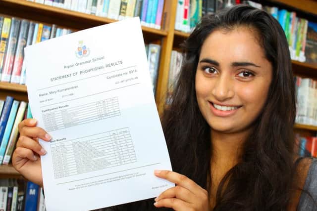 Ripon Grammar School A level star student Mary Kumarendran, 18, of Northallerton, who secured 5A* grades to read medicine at Oxford University