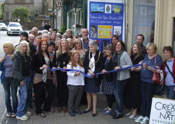 Artists and Mayor of Todmorden Coun Steph Booth at the launch of the Todmorden Open Studios event, September 2015