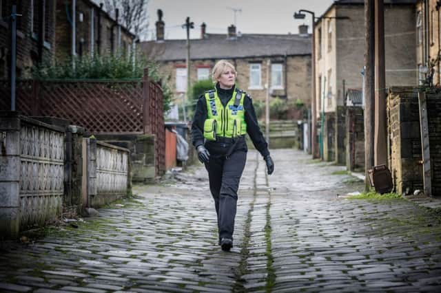 Sarah Lancashire on the set of Happy Valley, which was filmed in locations across Calderdale