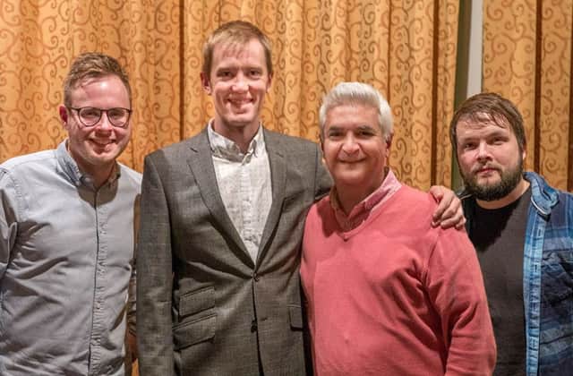 Comedians Tommy Rowson and Alun Cochrane with the BBI's Steven Lord and festival director Shane Gough