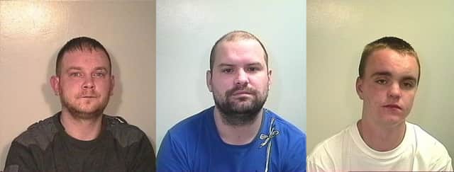 Jailed: From left Stephen Mason, Lee Connors and Joshua Hoy