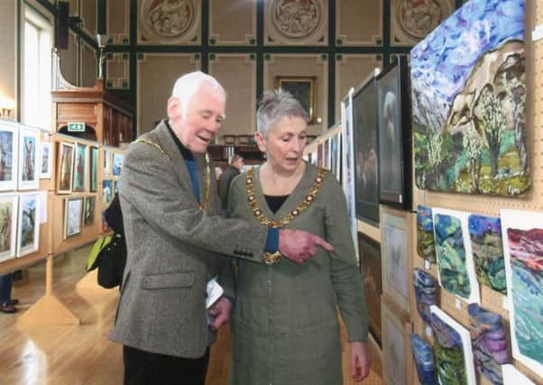 The Mayor of Todmorden, Coun Steph Booth, and her consort Tony Booth at Todmorden Art Group's annual open exhibition at Todmorden Town Hall. Picture by Naomi Neil