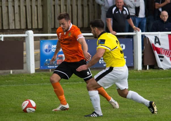 Actions from Brighouse Town v Atherton, FA Cup football at St Giles Road. Pictured is Ben Thornton