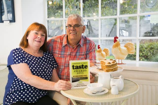 Moira and Mike Stedman at Lovegrows Tearoom, Hebden Bridge, winner of the Yorkshire's Finest Taste Awards 2015 Best Afternoon Tea.