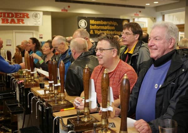 A busy bar at the beer festival
