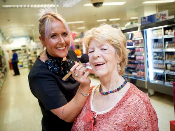 Margaret Tate enjoys her No7 makeover by Boots beauty consultant Sara Dwyer