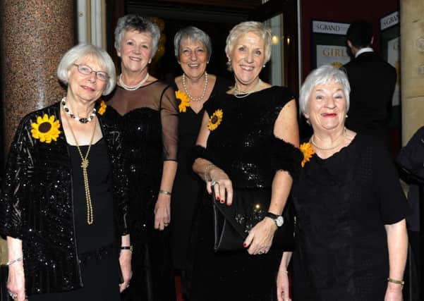 The original Calendar Girls,  Beryl Bamforth, Chris Clancy, Angela Baker, Tricia Stewart, and Linda Logan, on the red carpet for the press night performance of 'The Girls' at the Grand Theatre, Leeds.