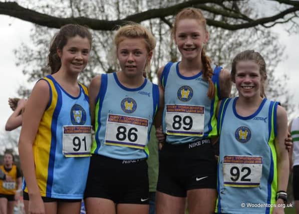 Halifax Harriers
Photo is of winning U15 girls team. (Photo by Dave Woodhead)
From left - Sophie Fox, Lucie Hall, Isabel Castelow, Madeline Menzies