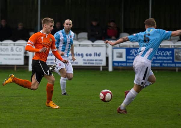 Actions from Brighouse Town v Scarborough at St Giles Road, Pictured is Ryan Hall