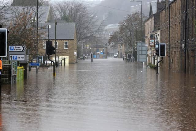 Boxing day flood in Hebden Bridge. New Road under water.