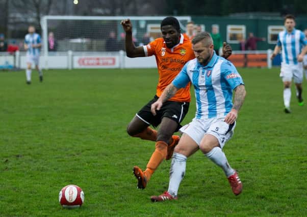 Actions from Brighouse Town v Scarborough at St Giles Road. Pictured is Ernest Boafo
