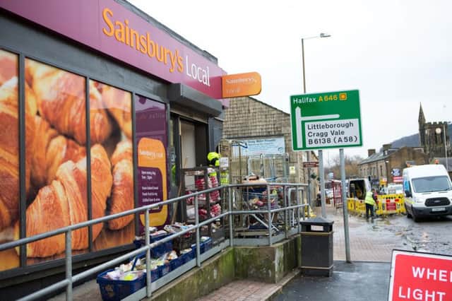 Sainsbury's Local, Mytholmroyd, after the Boxing Day floods, 2015