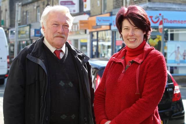 John Buxton and Lesley Adams in Commercial Street, Brighouse.