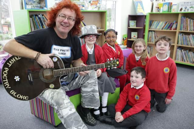 That Poetry Bloke-Craig Bradley with children at St Andrew's Infant School, Brighouse.