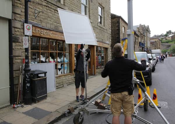 Filming in Crown Street, Hebden Bridge.