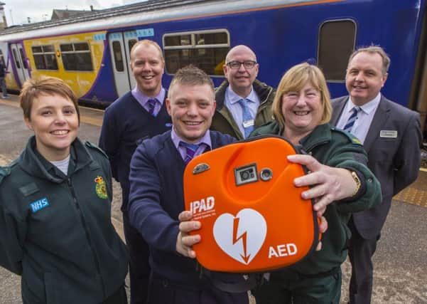 Picture caption L to R: Emma Scott, Community Defibrillator Officer, Paul Coates, Northern Rail Retail Supervisor, Joseph Longbottom, Northern Retail Supervisor, Lol Jones, Northern Health and Safety Support Manager, Linda Milsom, Community Defibrillator Trainer and Phil Sheard Northern Station Delivery Manager.