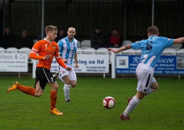 Actions from Brighouse Town v Scarborough at St Giles Road, Pictured is Ryan Hall