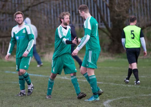 Actions from Top Club v Bowling Green, football, at Old Earth, Elland. Pictured is Bowling Green goal celebration