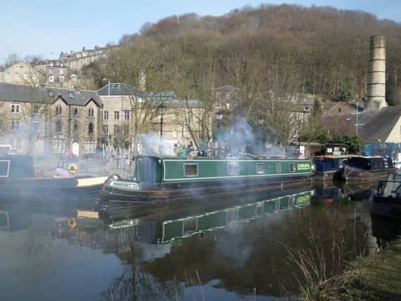Canal barge fire, Hebden Bridge. Picture by Harry Whitehouse