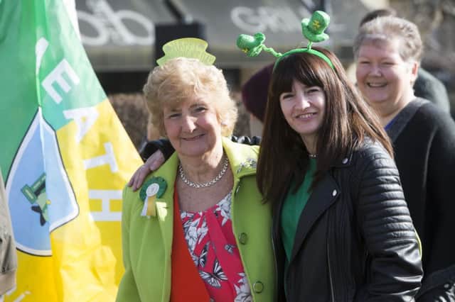 St Patrick's Day Parade, Halifax. Rose Kingham, left, and Tracy Bradley.