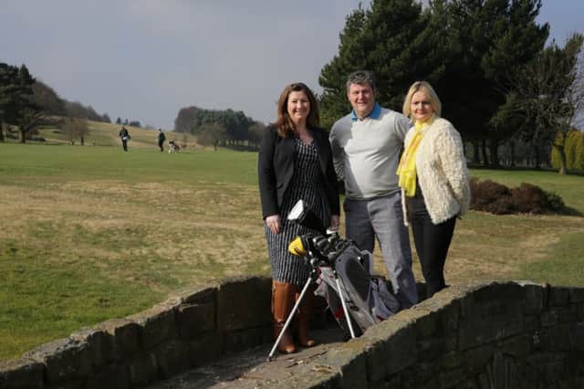 Andrew Fisher, with Jelen Mervill and Julie Sheffield, will be holding a charity golf match for the Laura Crane Trust and the Huddersfield Town Foundation.