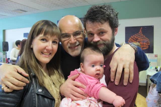 MdB centre with mum Anna Bradnum, baby Bethany and dad Simon Reekie
