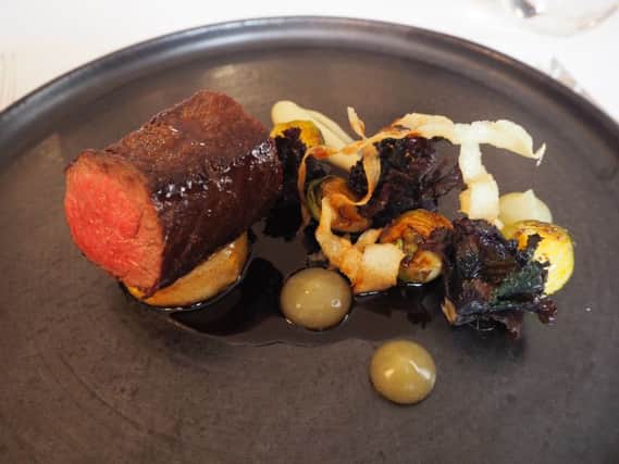 South Downs Venison with Parsnip, Pear, Charred Sprouts and Sultana