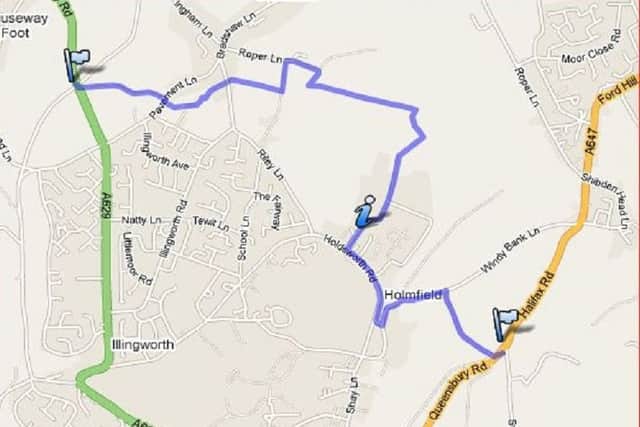 Upper Brockholes to Catherine Slack. By Stuart Leah. Route map.