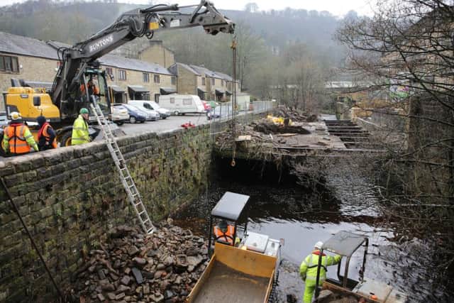 Flood relief work at River Hebden.