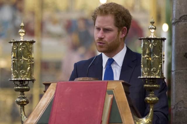 Prince Harry addresses a service of commemoration at Westminster Abbey, London, for the victims of the 2015 terrorist attacks in Tunisia. PRESS ASSOCIATION Photo. Picture date: Tuesday April 12, 2016. See PA story ROYAL Tunisia. Photo credit should read: Justin Tallis/PA Wire