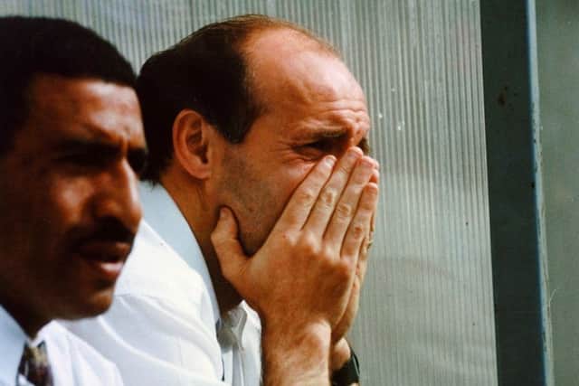 Manager Mick Rathbone is overcome with emotion as the Vauxhall Conference beckons in Town's 1-0 defeat to Hereford in 1993.