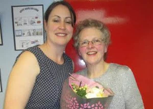 Jackie Hayes (right) pictured with Ripponden J&I Headteacher Lorraine Bamforth